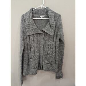 Women's Fisherman style snap front grey pocket cardigan by St Johns Bay, M